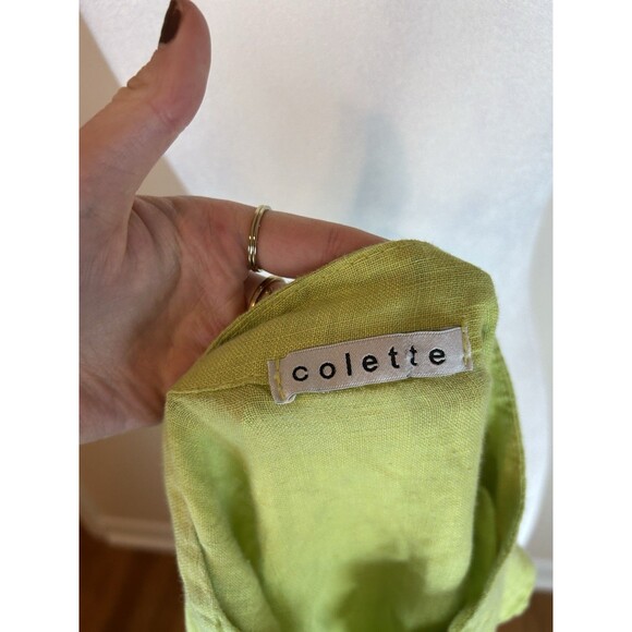 Colette Medium 100% Linen Dress Tiered Green Button Popover Lagenlook Coastal - Picture 4 of 5